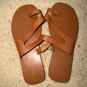 Madewell Tan Leather Strappy Slide Sandals